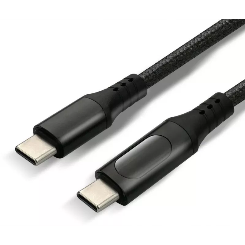 USB-C uz USB-C kabelis ar LCD jaudas displeju, 3m, 45W PD, Melns