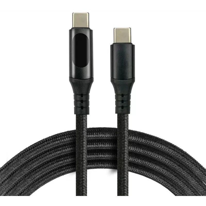 USB-C uz USB-C kabelis ar LCD jaudas displeju, 3m, 45W PD, Melns