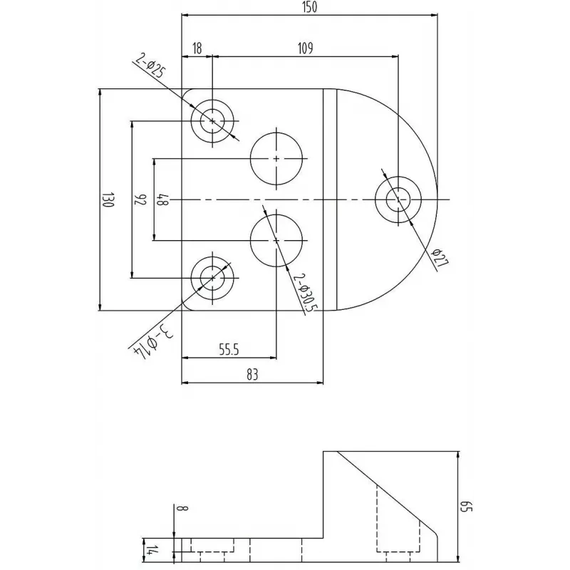 PSG 61.191 Skrūvējams vārtu atduris (130x150/H65) ar gumijas pārklājumu