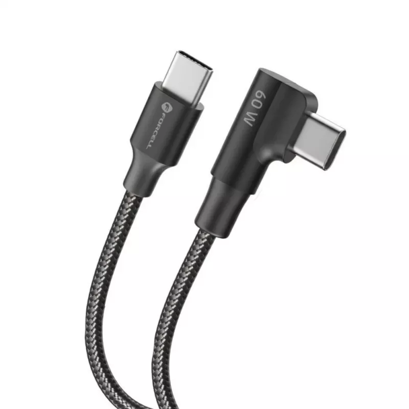 Forcell F-Energy CC-1Deg USB-C to USB-C kabelis 100W PD QC4.0 5A 2m Melns 90° Leņķveida