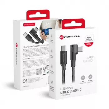 Forcell F-Energy CC-1Deg USB-C to USB-C kabelis 100W PD QC4.0 5A 2m Melns 90° Leņķveida