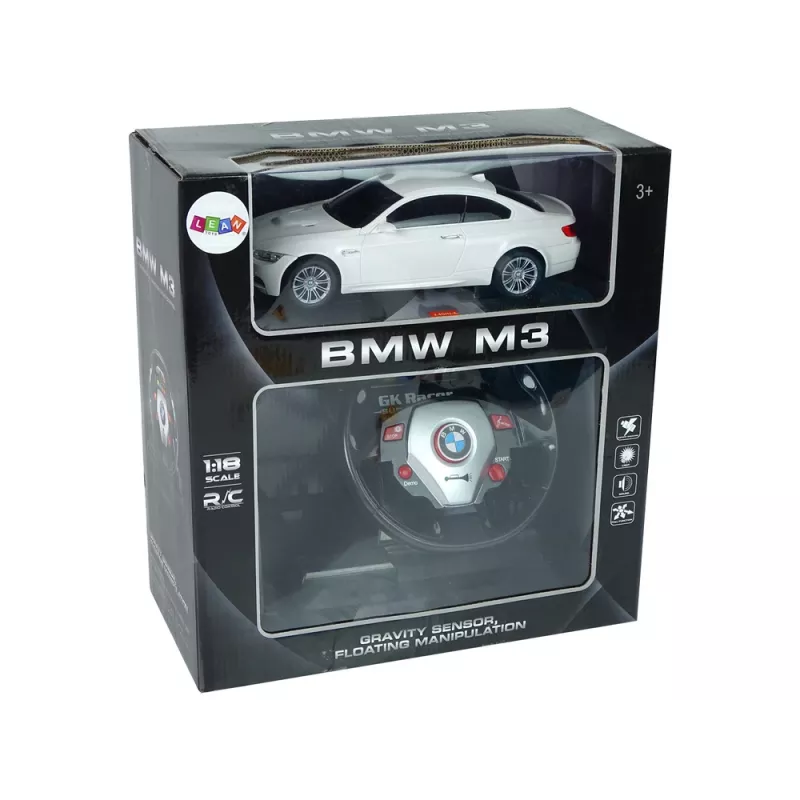 LEAN TOYS Ar vadāmu BMW M3 Balts 2.4G Stūres rats 1:18 Skaņa Gaismas