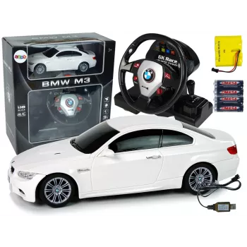 LEAN TOYS Ar vadāmu BMW M3 Balts 2.4G Stūres rats 1:18 Skaņa Gaismas