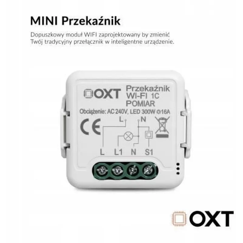 OXT T220P Wi-Fi releja modulis, 1 ķēde, 16 A, enerģijas patēriņa mērīšana, Tuya