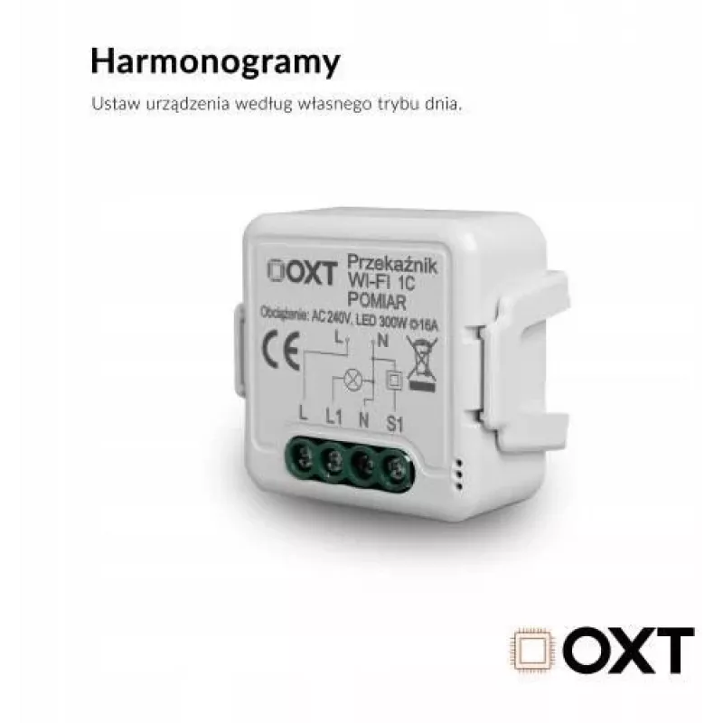 OXT T220P Wi-Fi releja modulis, 1 ķēde, 16 A, enerģijas patēriņa mērīšana, Tuya