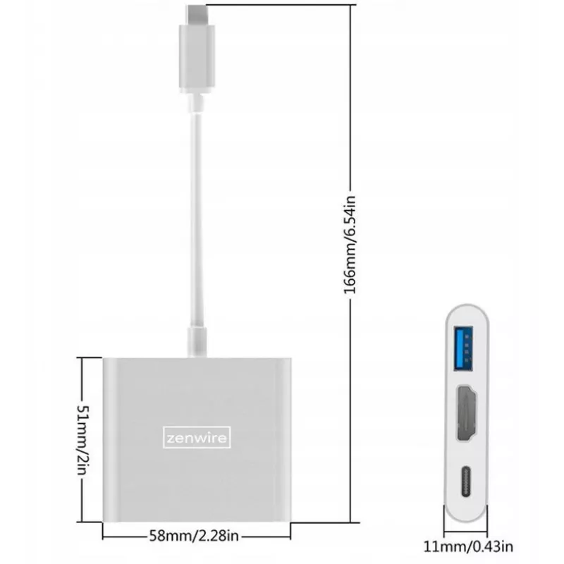 ZENWIRE BYL-2008N 3-in-1 MHL Hub USB-C uz HDMI 4K adapteris, Space Gray