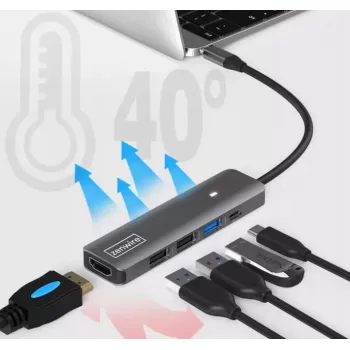 ZENWIRE BS-HC703 USB-C 7-in-1 Hub Adapter ar HDMI 4K, USB 3.0, SD karšu lasītāju, Power Delivery 100W, Space Gray