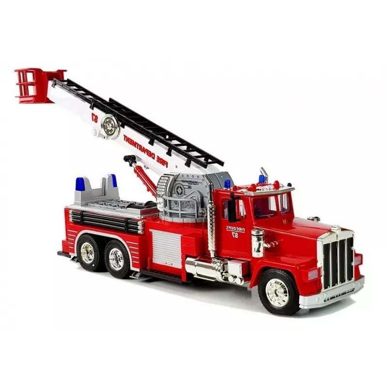 LEAN TOYS Ugunsdzēsēju mašīna ar izbīdāmām rotējošām kāpnēm, R/C, skaņa, gaisma, sirēna