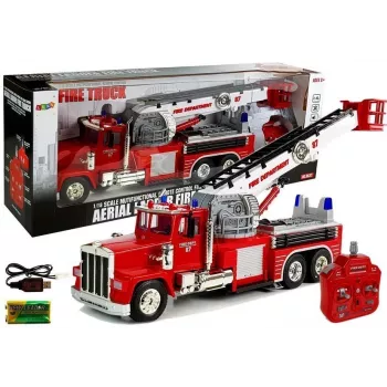 LEAN TOYS Ugunsdzēsēju mašīna ar izbīdāmām rotējošām kāpnēm, R/C, skaņa, gaisma, sirēna