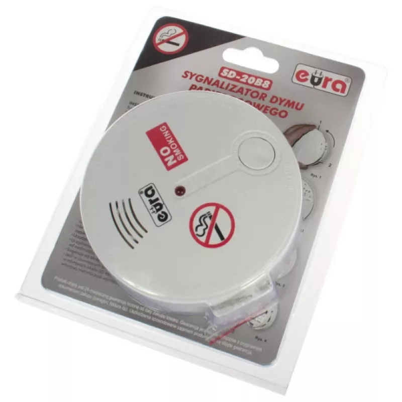 EURA SD-20B8 Fotoelektriskais dūmu detektors, balts, 9V baterija