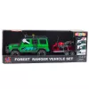 LEAN TOYS Bezceļu transportlīdzekļu komplekts ar evakuatoru un motociklu, gaismas un skaņas, zaļš