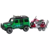 LEAN TOYS Bezceļu transportlīdzekļu komplekts ar evakuatoru un motociklu, gaismas un skaņas, zaļš