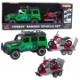LEAN TOYS Bezceļu transportlīdzekļu komplekts ar evakuatoru un motociklu, gaismas un skaņas, zaļš