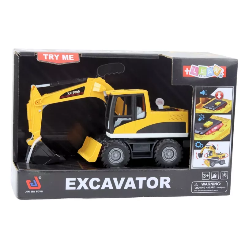 LEAN TOYS Construction Backhoe Bulldozer ar kustīgu grozāmu kausu, kabīni, gaismām un skaņām