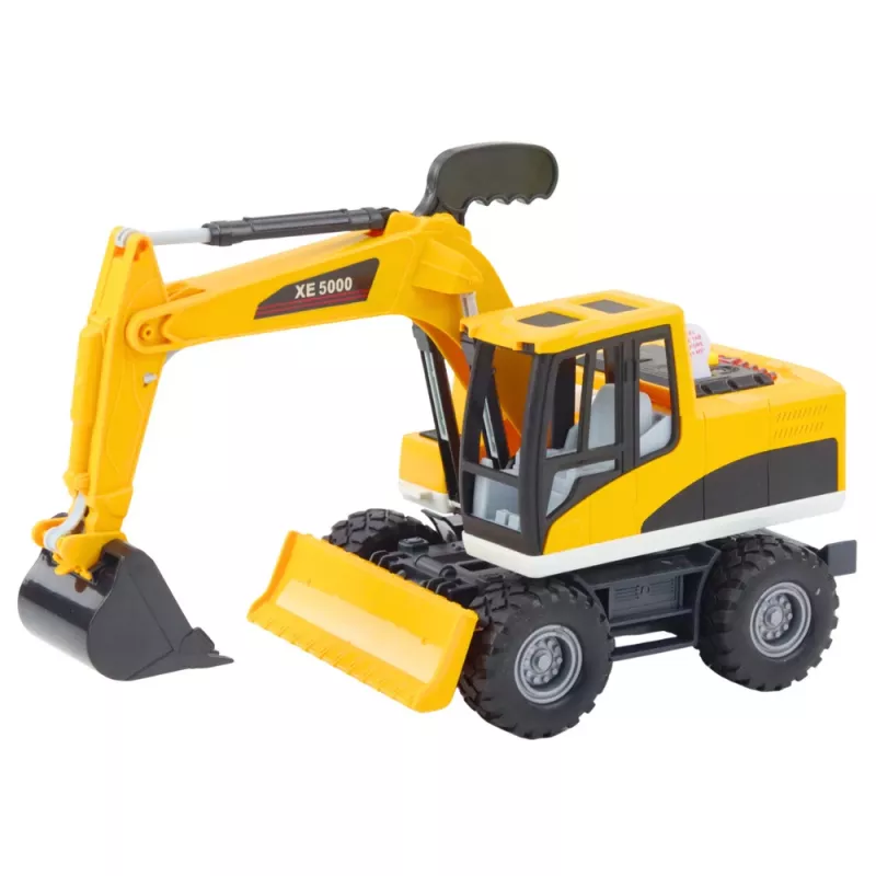 LEAN TOYS Construction Backhoe Bulldozer ar kustīgu grozāmu kausu, kabīni, gaismām un skaņām