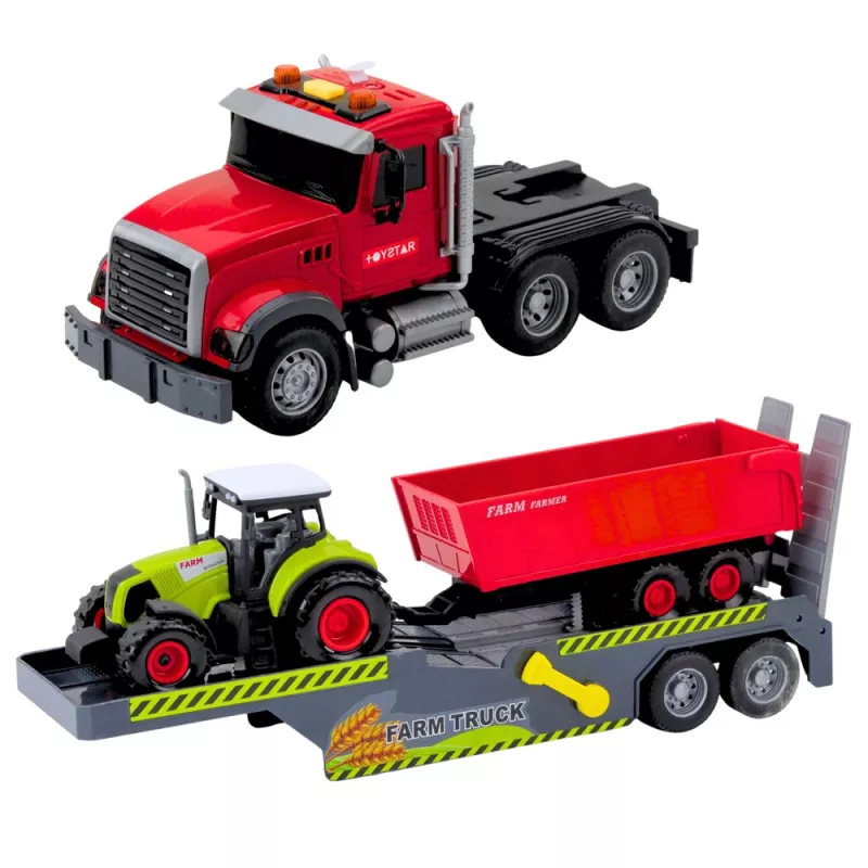 LEAN TOYS Set Truck Tractor with Trailer Lights and Sounds Red