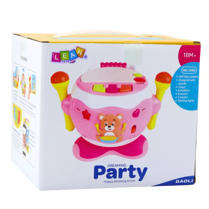 LEAN TOYS Baby Drum Musical Interactive Lights Sounds Pink