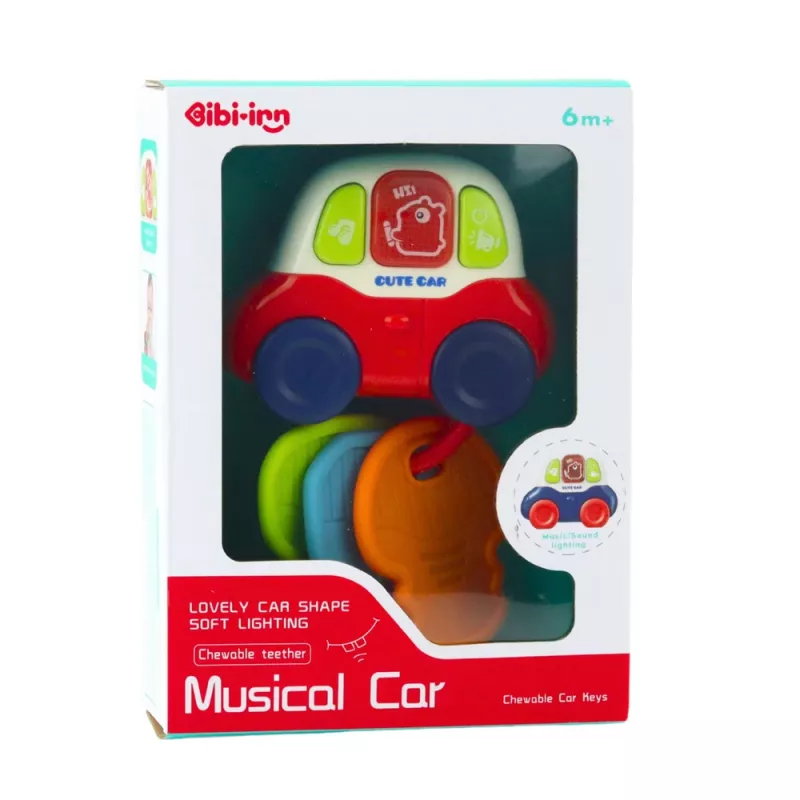 LEAN TOYS Interaktīvā rotaļu automašīna ar zobu šķilšanas riņķiem, atslēgām, gaismām un skaņām