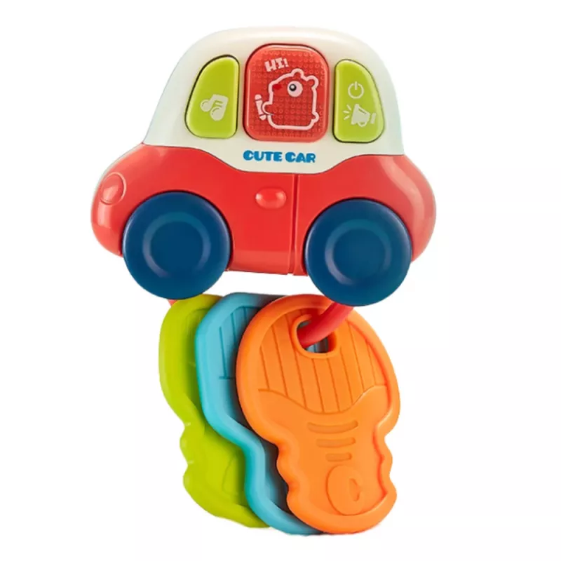 LEAN TOYS Interaktīvā rotaļu automašīna ar zobu šķilšanas riņķiem, atslēgām, gaismām un skaņām