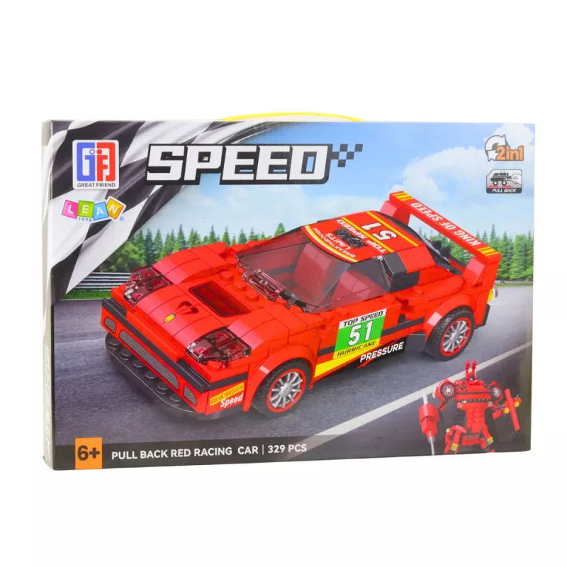 LEAN TOYS Construction Blocks Car Robot 2in1 Red Drive 329 pcs.