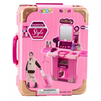 LEAN TOYS Dressing Table Makeup Set in a Suitcase Accessories 2 in 1 Pink