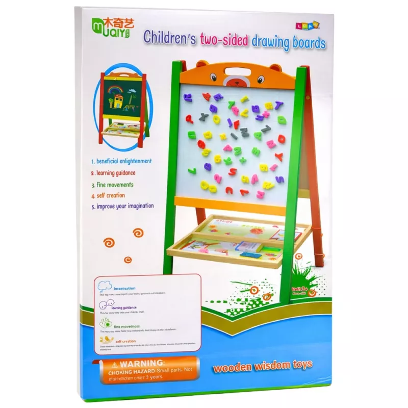 LEAN TOYS Divpusējs magnētiskais izglītojošais krīta dēlis 2-in-1 ar marķieriem, burtiem, cipariem