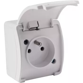 VIPLAST KOALA Vienvietīga virsmas kontaktligzda ar zemējumu un atloku, balta, IP44 161-01