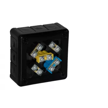 VIPLAST VP-41 Virsmas montāžas sadales kārba ar spailēm, 12 kabeļu ieejas, IP55, Melna, 98x98x42mm