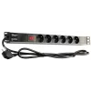 GETFORT LGF-06-Z 19-inch 1U 6-Outlet Schuko Power Distribution Unit (PDU) - 1.8m Cable, 16A, 230V, Black