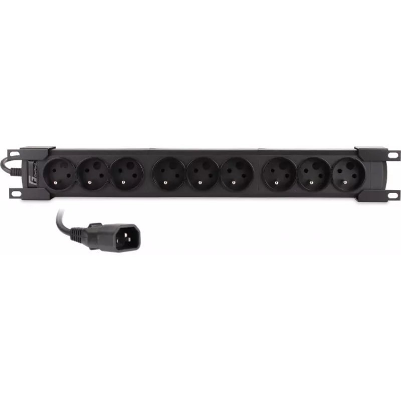 Getfort GF-9R30/IEC 1U 19 collu statīva PDU ar 9x IEC C13 kontaktligzdām, 16A, 3m kabelis, melns