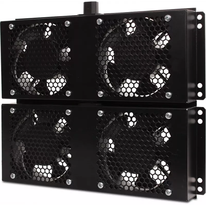 Getfort GF-FAN4 2U 19 collu statīva ventilācijas panelis ar 4 ventilatoriem, 120mm, 230V, melns