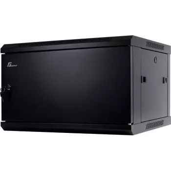 GETFORT 19 collu CALI 6U 600x450 sienas montāžas skapis ar cietā tērauda durvīm - Melns (RAL 9004)