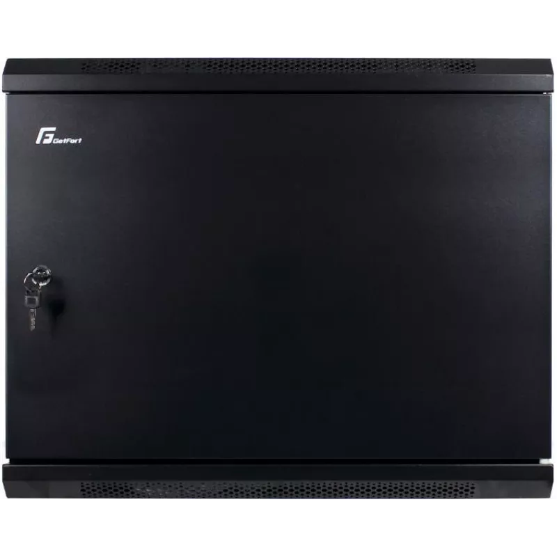 GETFORT 19 inch CALI 9U 600x450 Sienas stiprinājuma skapis ar cietā tērauda durvīm, Melns (RAL 9005)