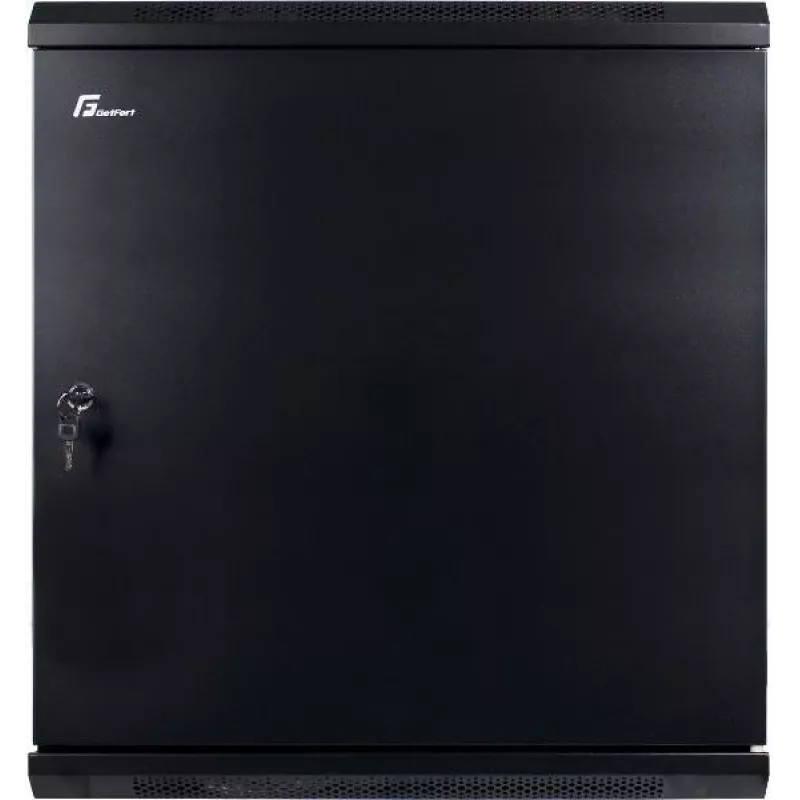 GETFORT 19 inch sienas stiprinājuma skapis 12U 600x600 mm ar cietā tērauda durvīm, melns