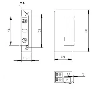 ELEKTRA-PLUS R5 Elektriskā durvju atslēga, šaura 16.5 mm, simetriska, droša atteices gadījumā, 10-24 V AC/DC