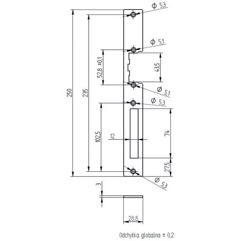 ELEKTRA-PLUS Escutcheon for Mortise Lock Cases Zinc-Plated 200x20mm
