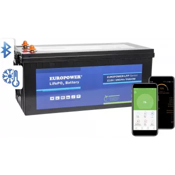 EUROPOWER LFP 12.8V 280Ah LiFePO4 akumulators ar Bluetooth un sildīšanas paliktni