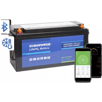 EUROPOWER LFP 12/150/E/B/HT/SH LiFePO4 akumulators 12.8V 150Ah ar Bluetooth un sildīšanas paklāju