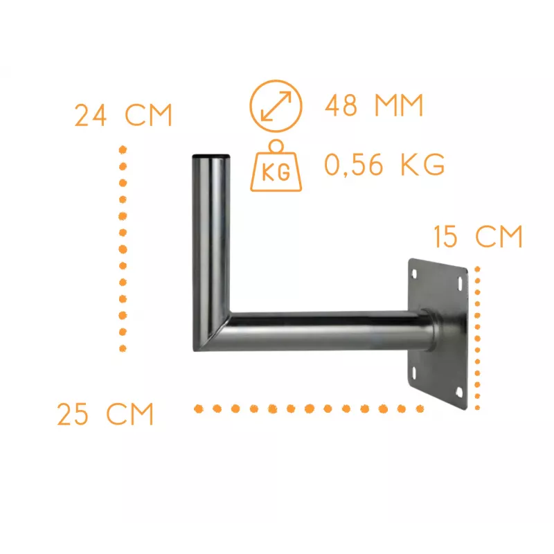 CORAB USL-48/250AL Leņķveida sienas kronšteins 48 mm stabam, 250 mm atkāpe, alumīnijs, sudrabs