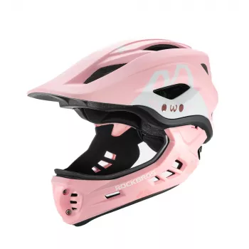 ROCKBROS TT-32002 Rabbit Bērnu Pārveidojamā Ķivere ar Noņemamu Zoda Aizsargu, Izmērs M (54-58 cm), Rozā