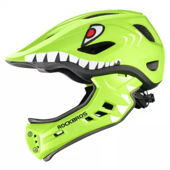 ROCKBROS TT-32004 Shark Bērnu Riteņbraukšanas ķivere ar Noņemamu Zoda Aizsargu, Izmērs M (54-58 cm), Zaļa