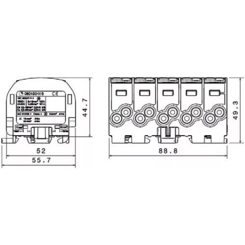 SIMET SIMBLOCK SCB 25-5X Sadales bloks Al/Cu 1x25mm² Ieeja 5x1.5-16mm² Izeja Pelēks