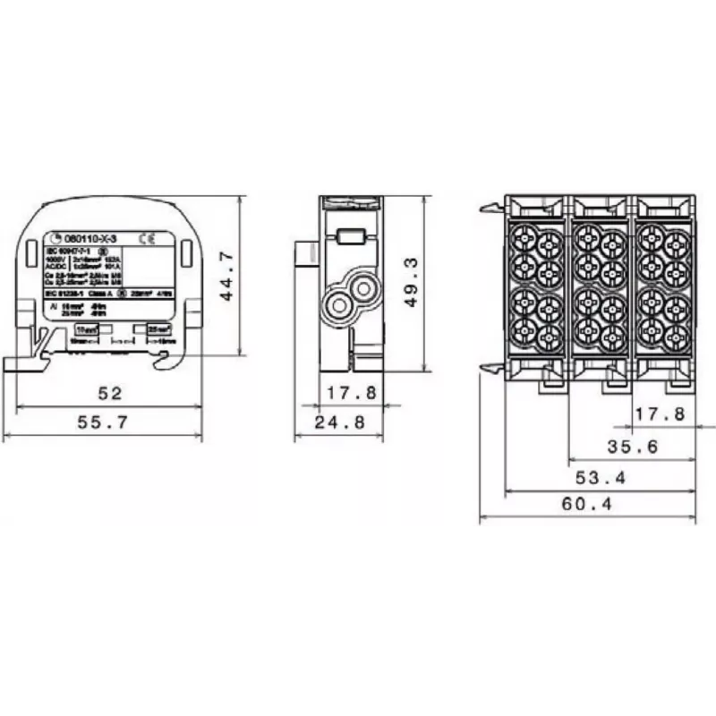 SIMET SCB 25 Al/Cu 80110 SIMBLOCK Atzaru sadales bloks, pelēks 81501002
