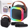 LEAN Karaoke Set Bluetooth Speaker Two Microphones LED Lights Black