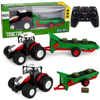 LEAN TOYS Remote Controlled Agricultural Tractor with Conveyor Belt RC Bale Lights 1:24