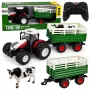 LEAN TOYS Attālināti vadāms RC lauksaimniecības traktors ar piekabi un govs figūru 1:24