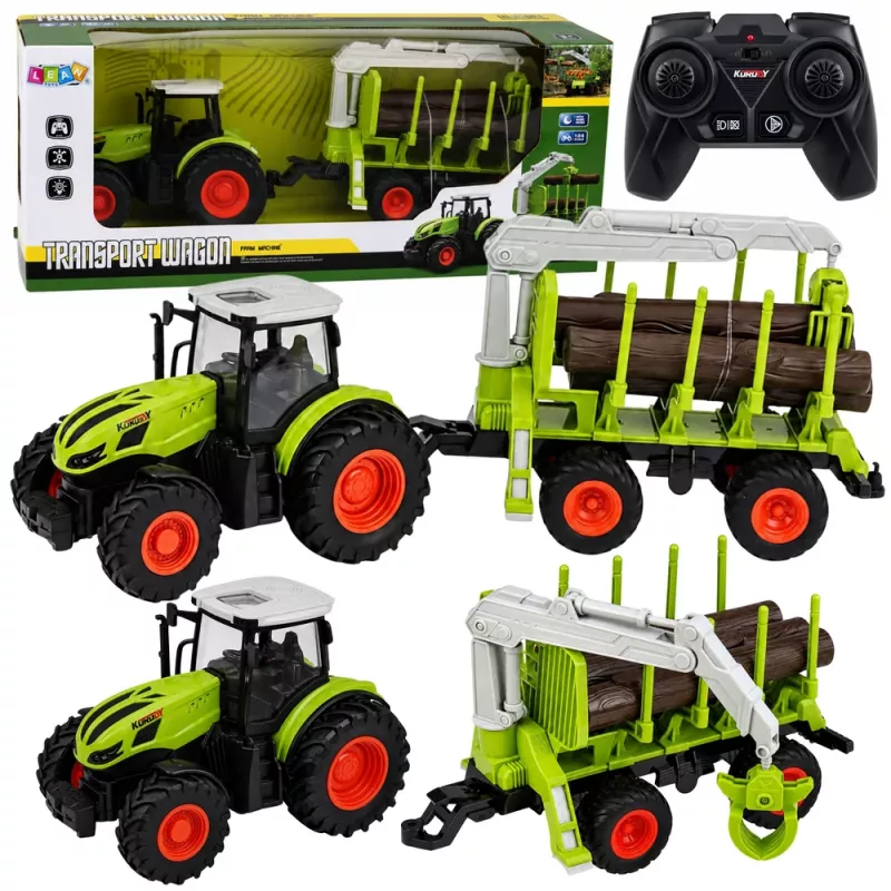 LEAN TOYS RC Remote Controlled Tractor with Forest Trailer and Timber Grabber 1:24