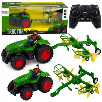 LEAN TOYS Remote Controlled Farm Tractor with Hay Rake RC Lights 1:24