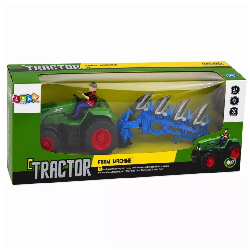 LEAN TOYS RC Traktors ar Arklu un Zemnieku Tālvadības Gaismas Zaļš 1:24