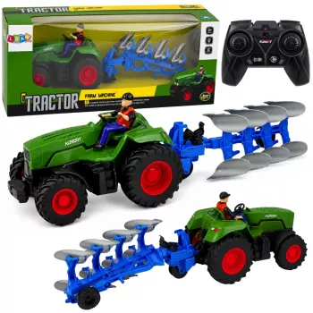 LEAN TOYS RC Traktors ar Arklu un Zemnieku Tālvadības Gaismas Zaļš 1:24